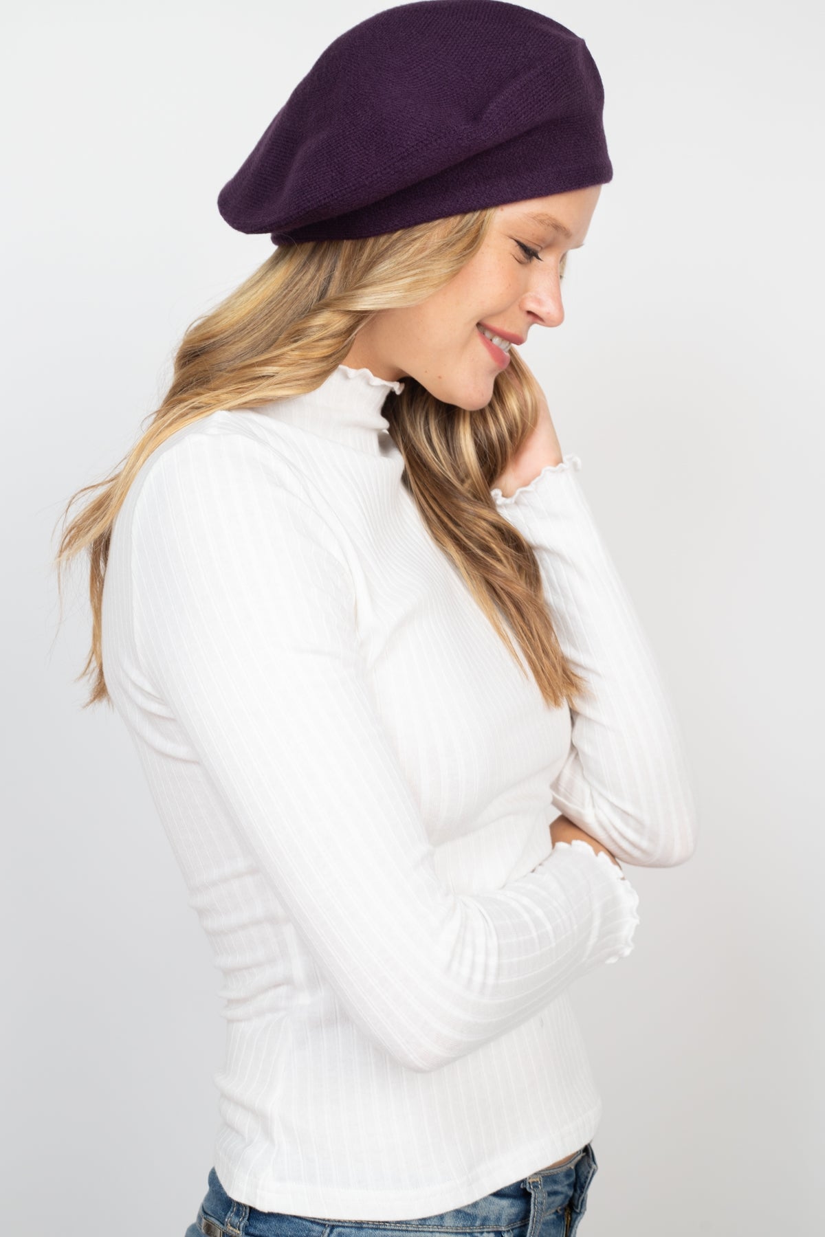 Stretchy Solid Beret Acrylic / 6PCS