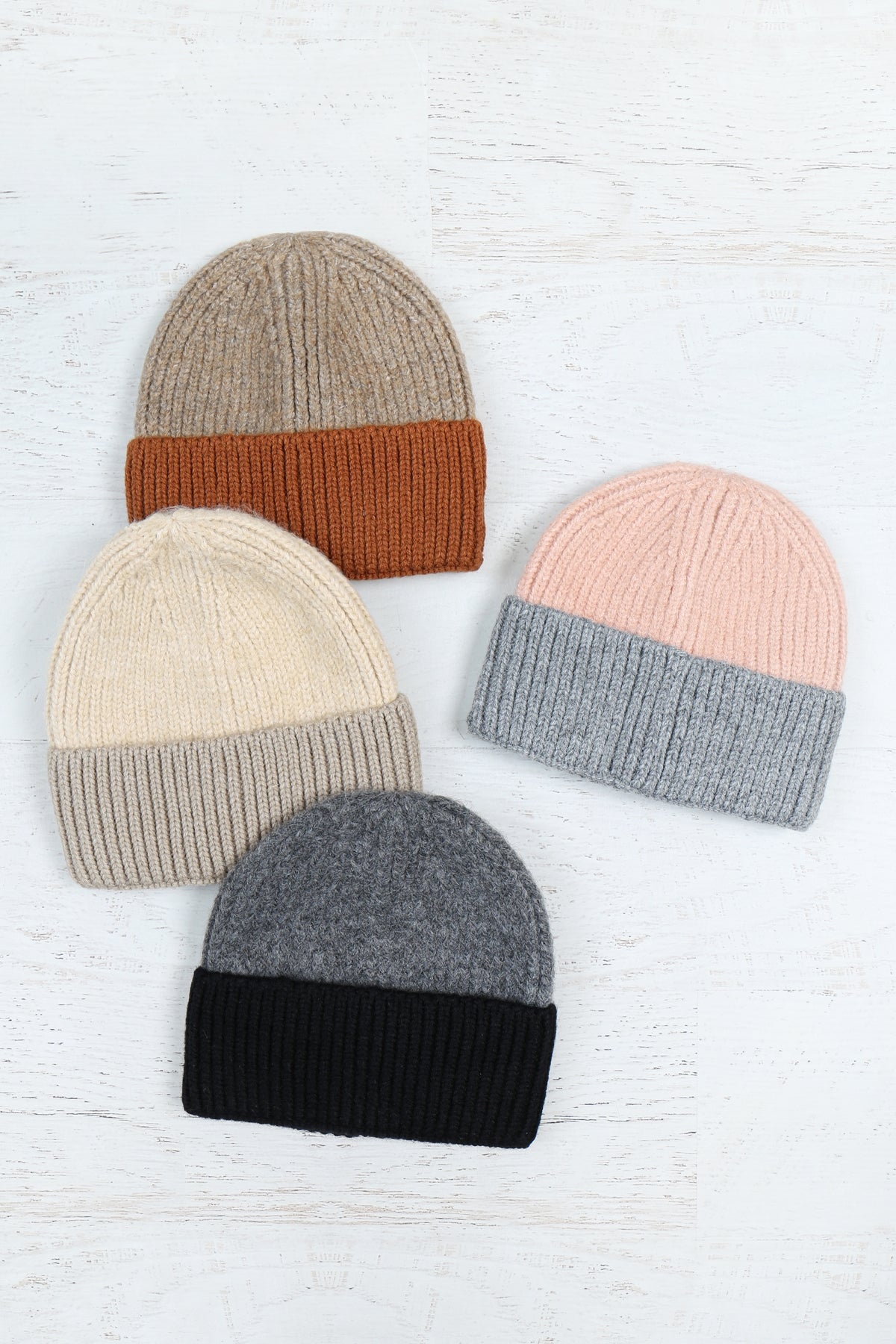 Wool Blended Two Tone Solid Beanie / 6PCS
