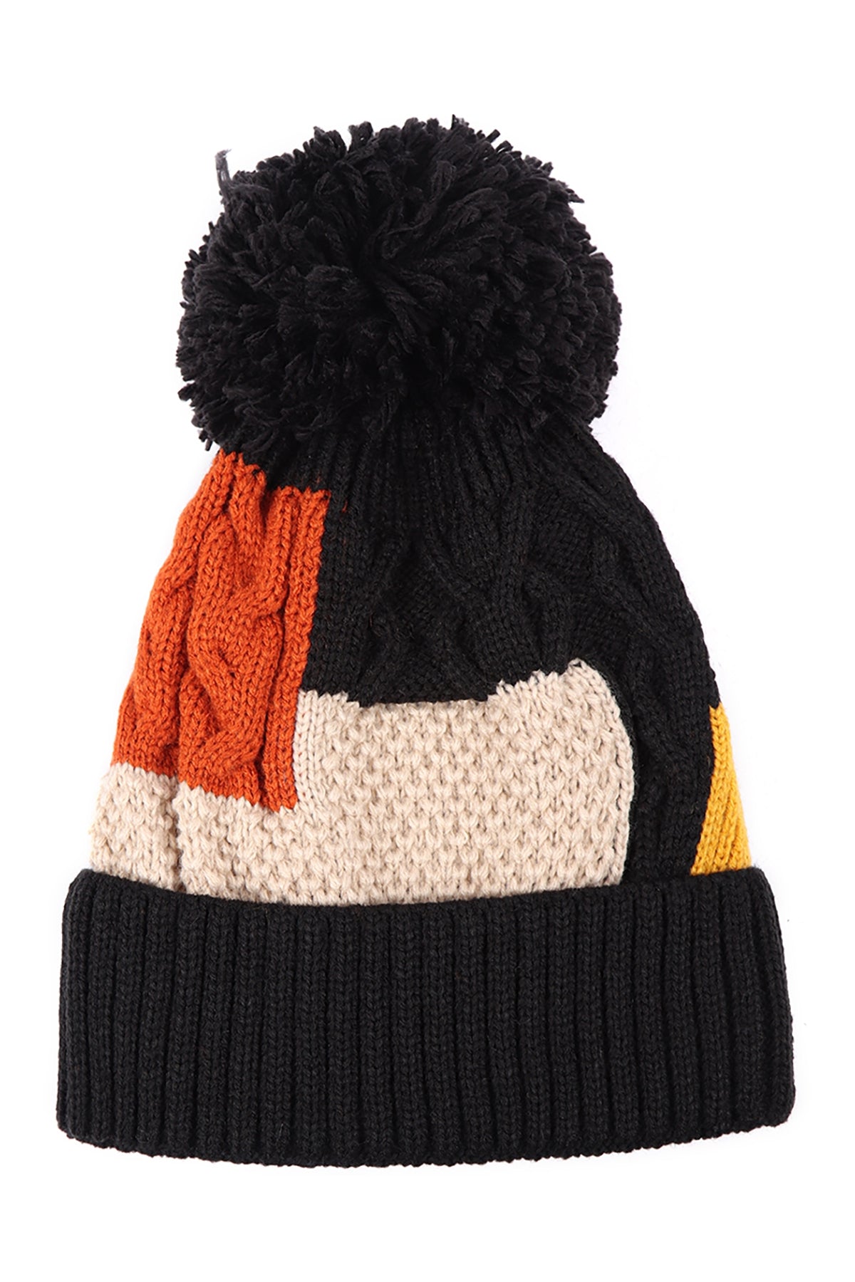 Patch Fleece Pompom Beanie Acrylic / 6PCS