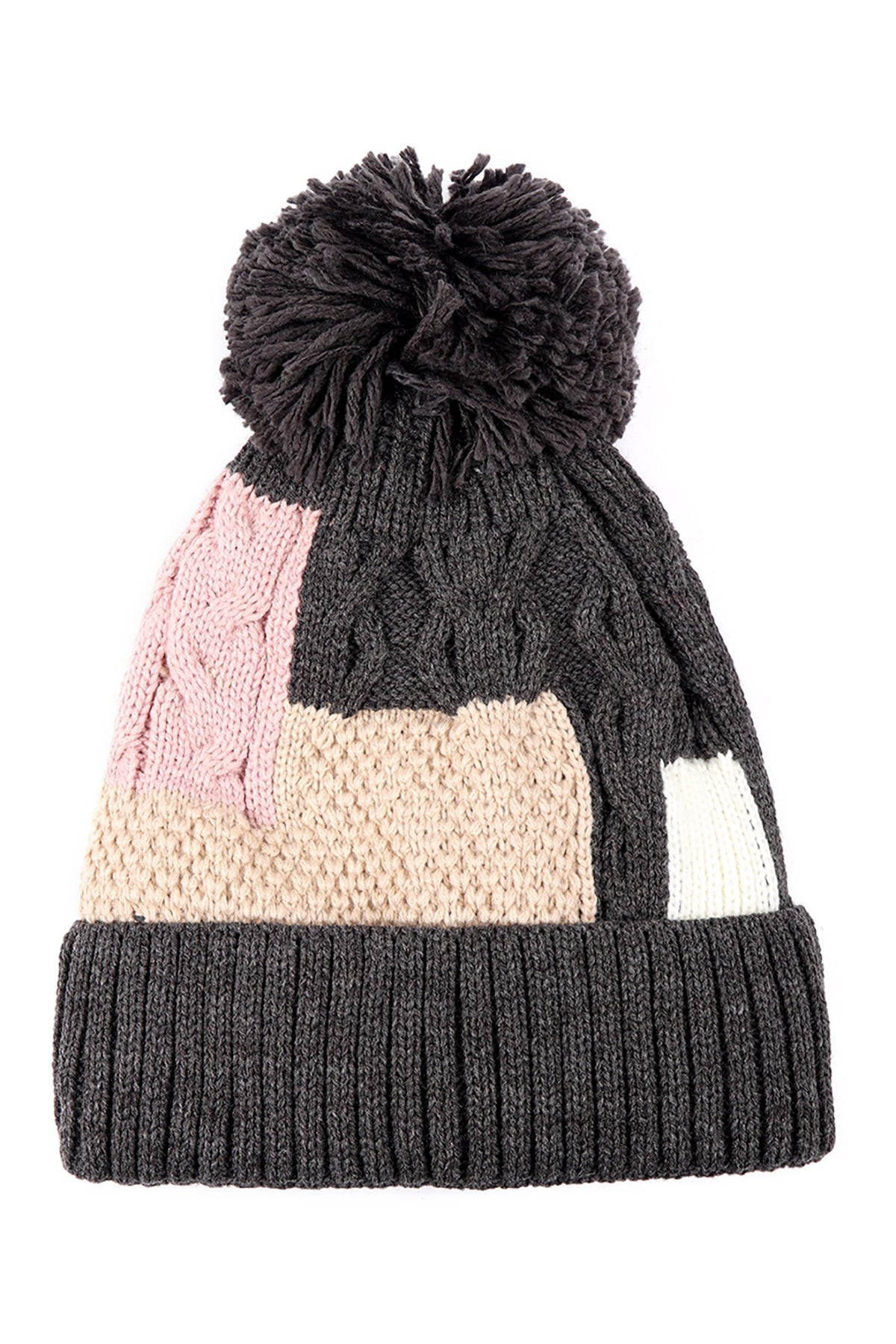 Patch Fleece Pompom Beanie Acrylic / 6PCS
