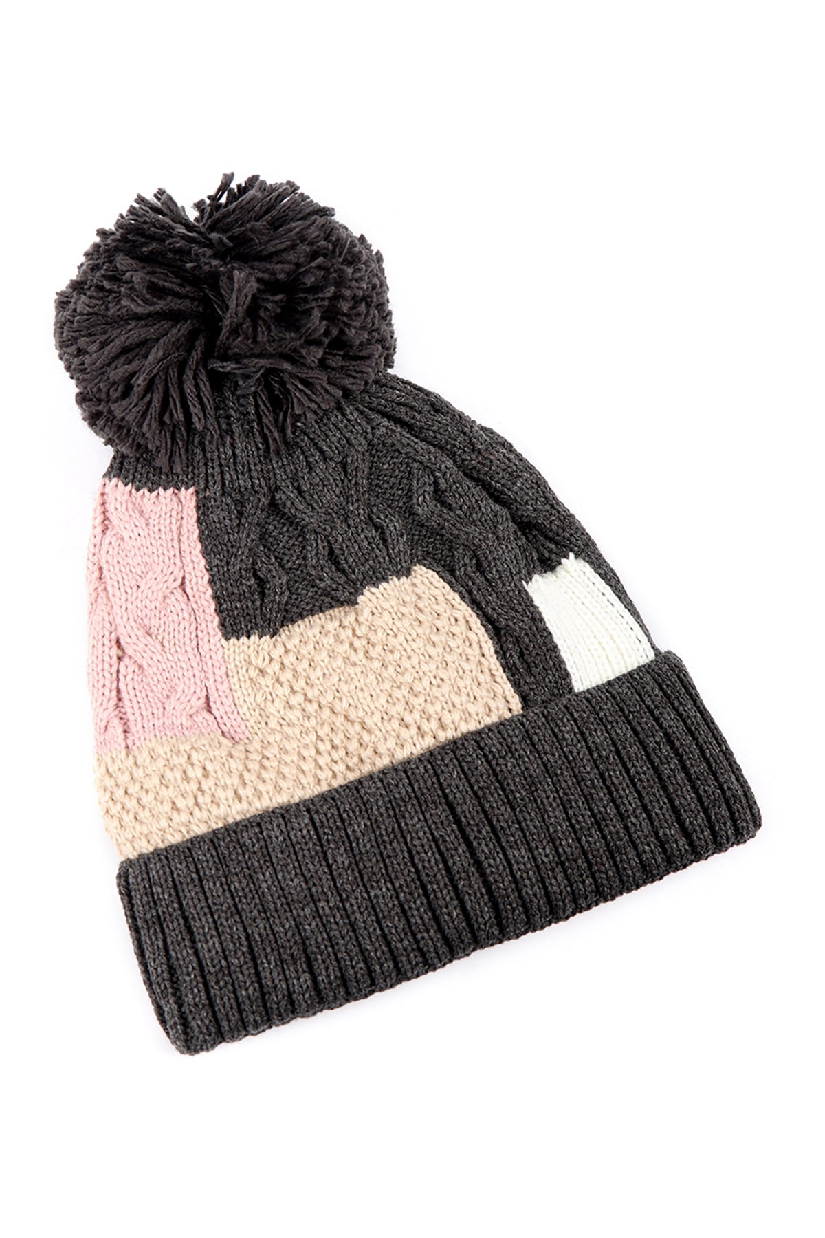 Patch Fleece Pompom Beanie Acrylic / 6PCS
