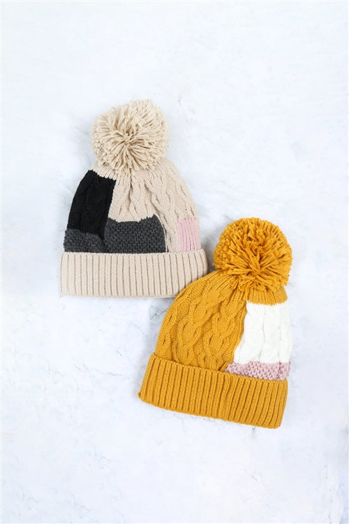 Patch Fleece Pompom Beanie Acrylic / 1PC