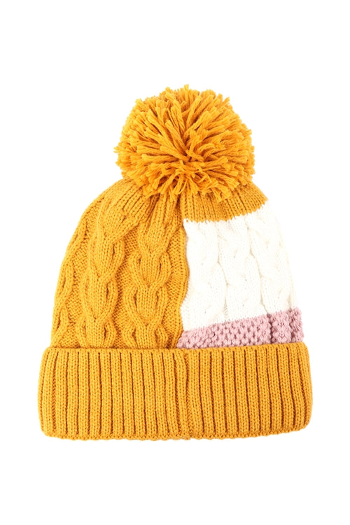Patch Fleece Pompom Beanie Acrylic / 1PC