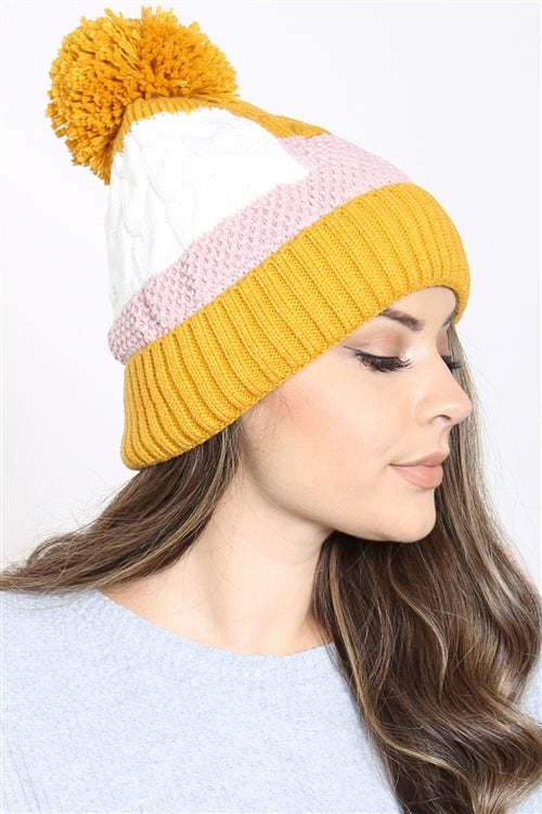 Patch Fleece Pompom Beanie Acrylic / 1PC