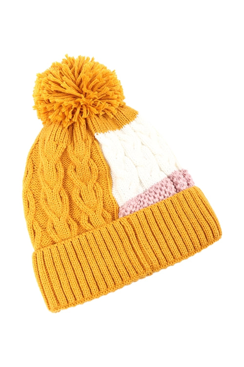 Patch Fleece Pompom Beanie Acrylic / 1PC