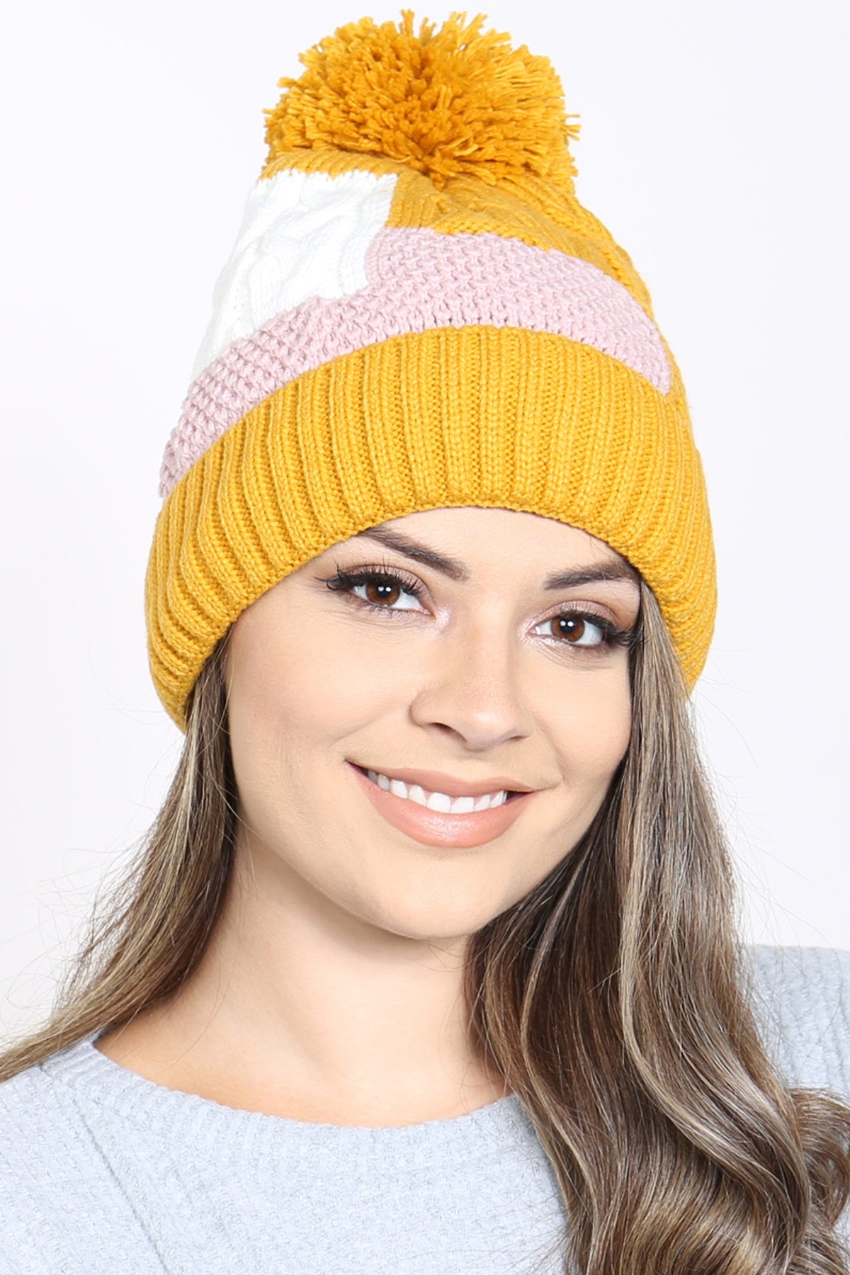 Patch Fleece Pompom Beanie Acrylic / 6PCS
