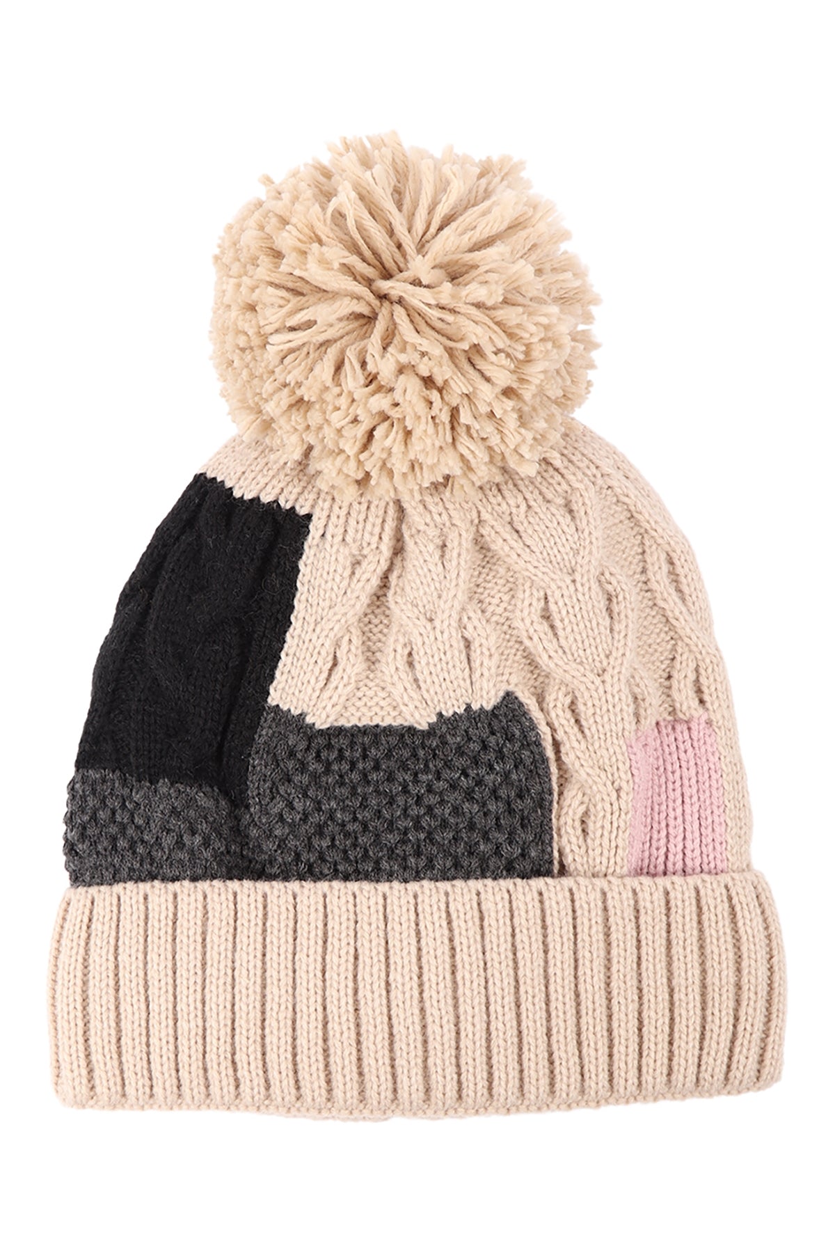 Patch Fleece Pompom Beanie Acrylic / 6PCS
