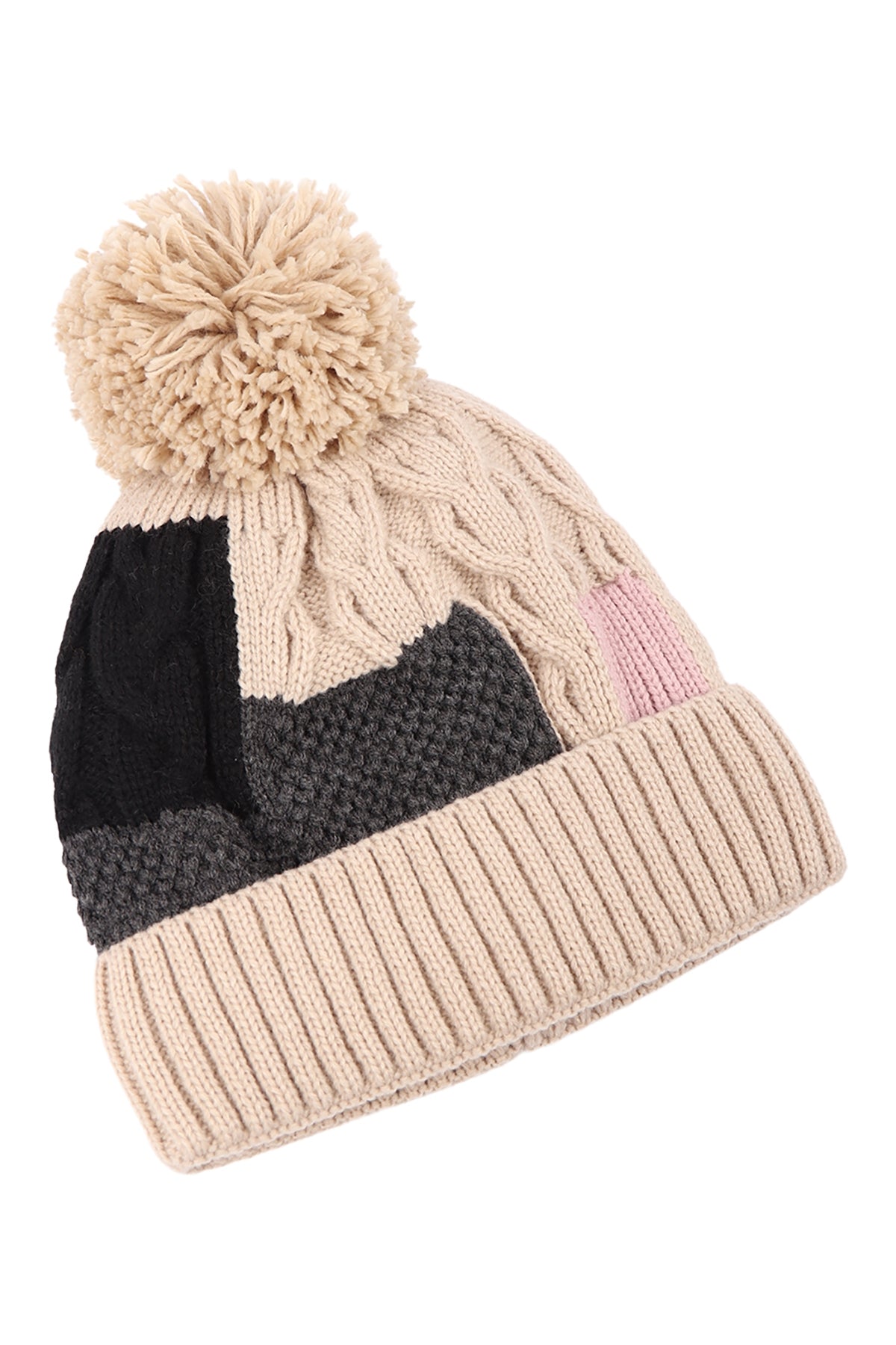 Patch Fleece Pompom Beanie Acrylic / 6PCS
