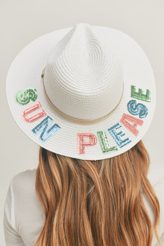 Sequin Letter Sun Please Panama Hat