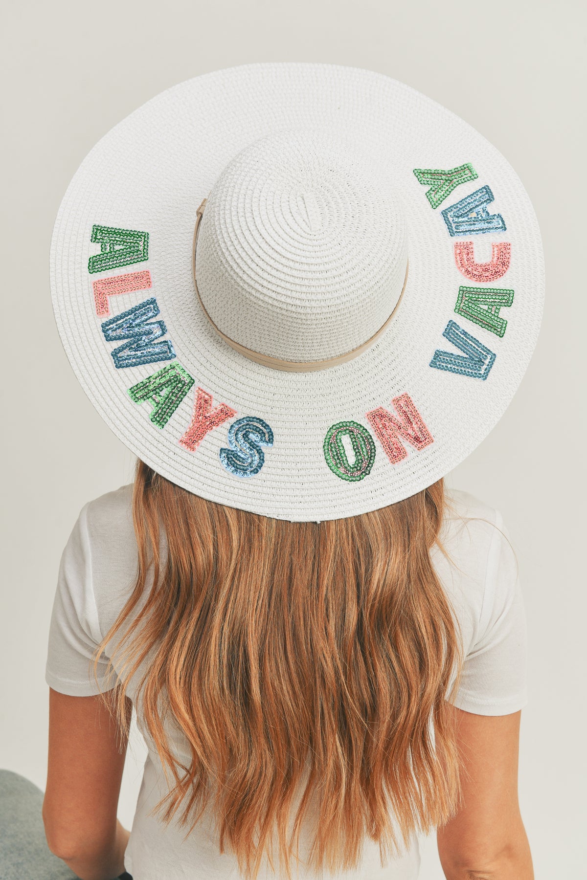 Sequin Letter Always On Vacay Floppy Hat