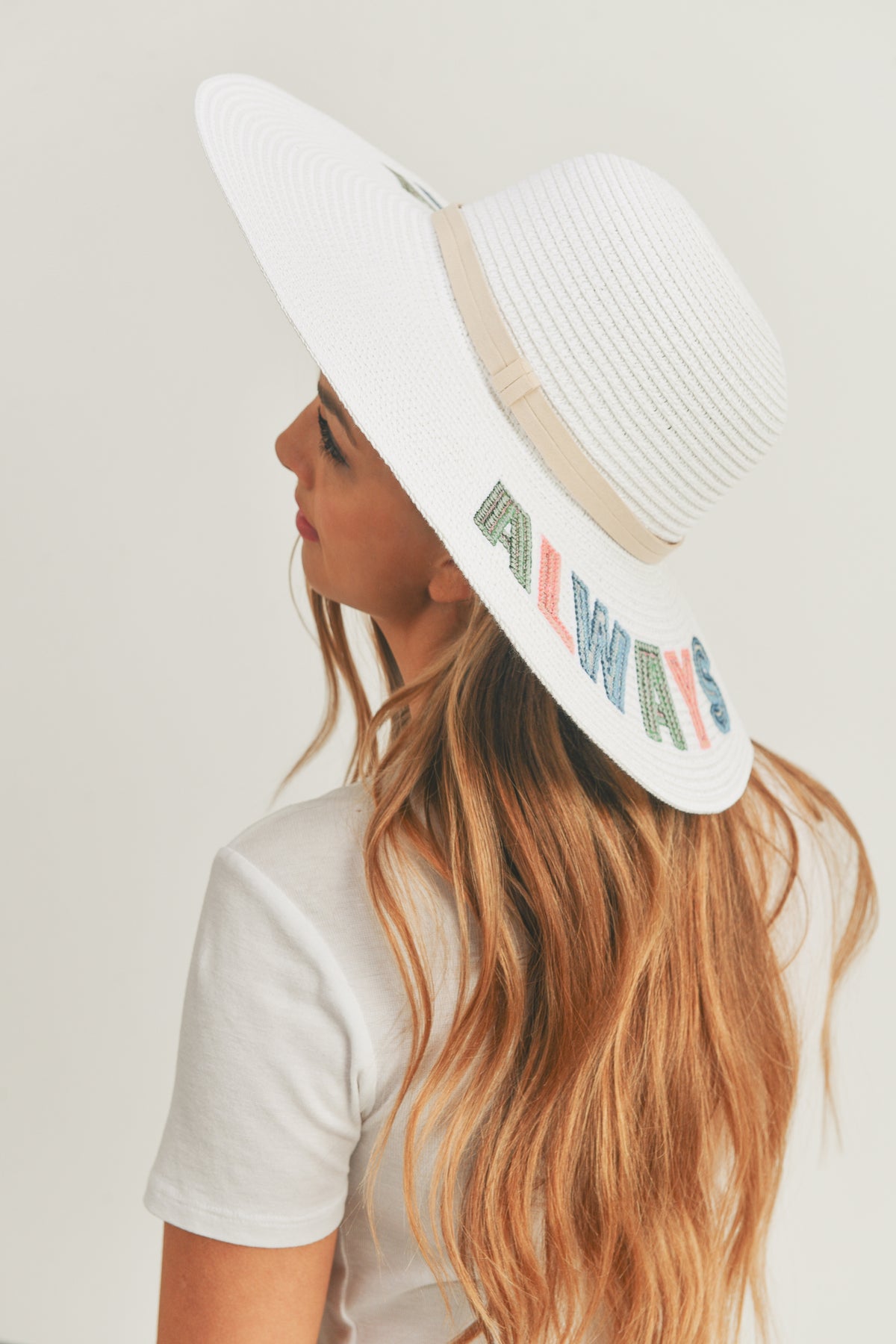 Sequin Letter Always On Vacay Floppy Hat