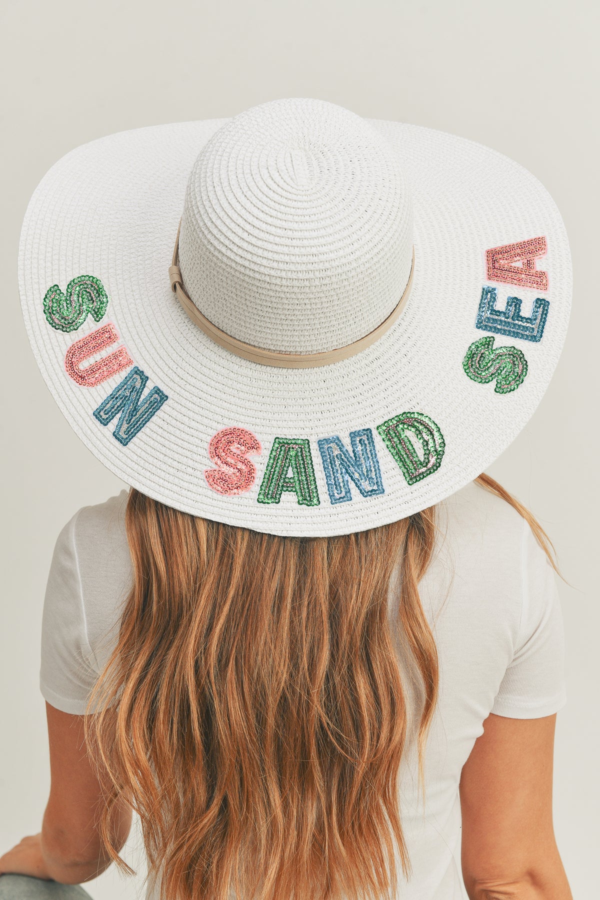 Sequin Letter Sun Sand Sea Floppy Hat