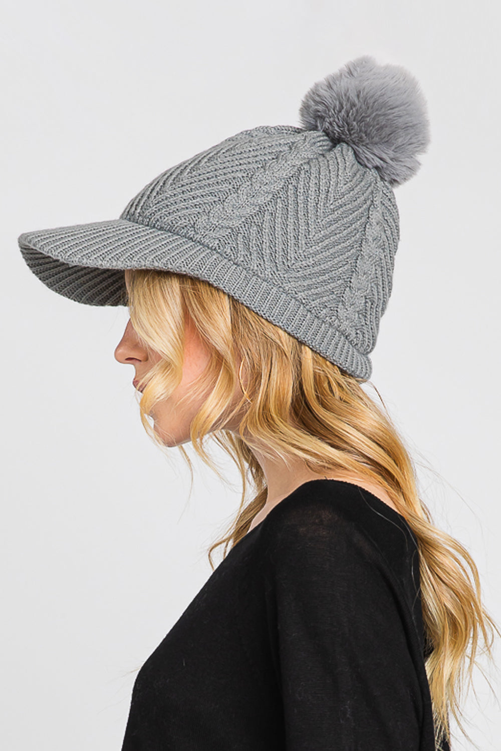 Chevron Pattern Pompom Knit Cap