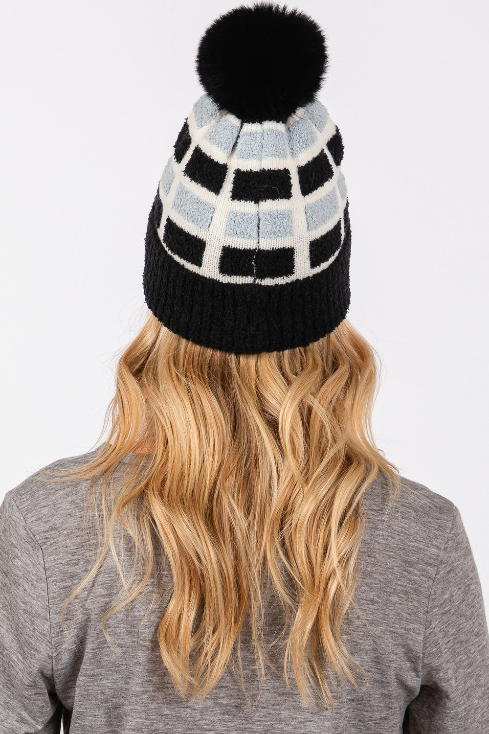 Cozy Color Blocked Pom Pom Beanie