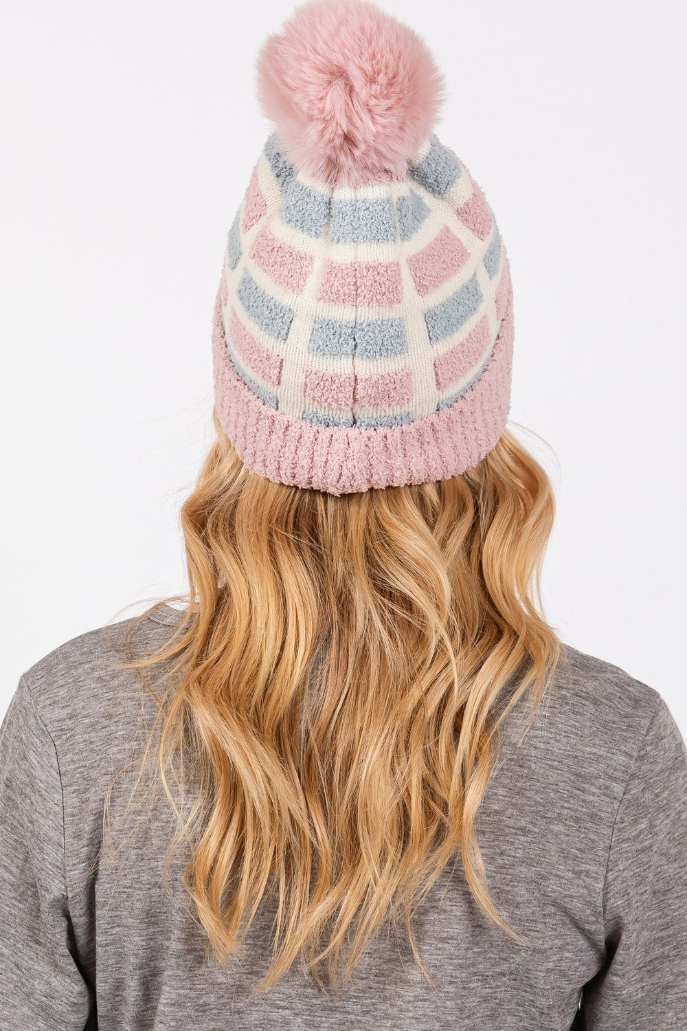 Cozy Color Blocked Pom Pom Beanie
