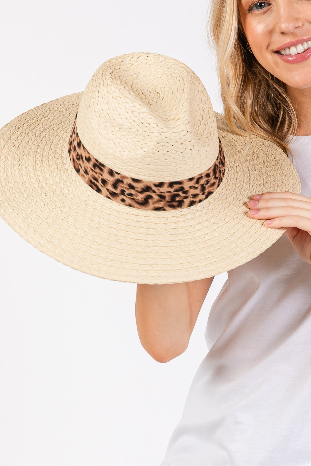 Leopard Band Straw Sun Hat
