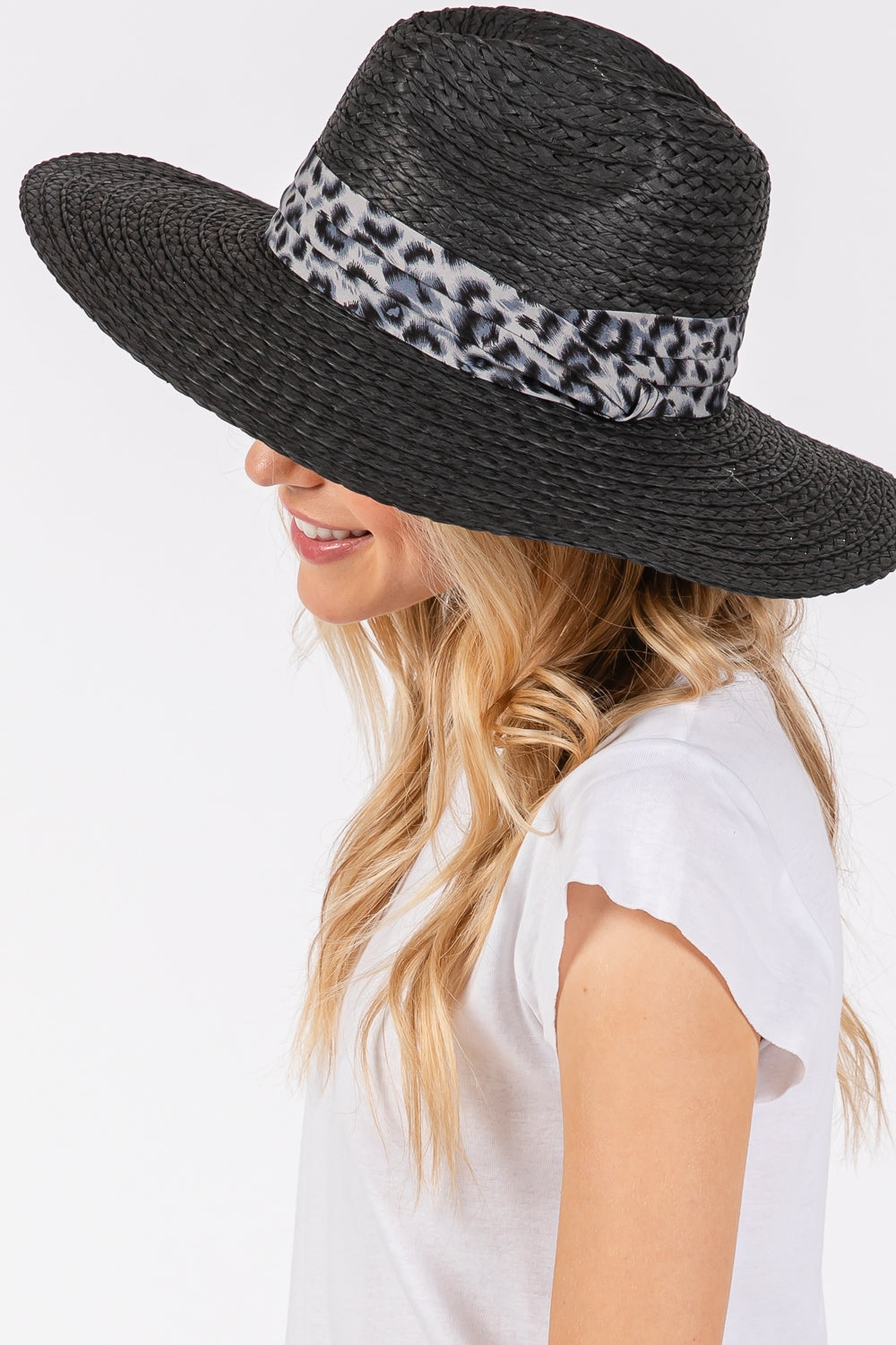 Leopard Band Straw Sun Hat