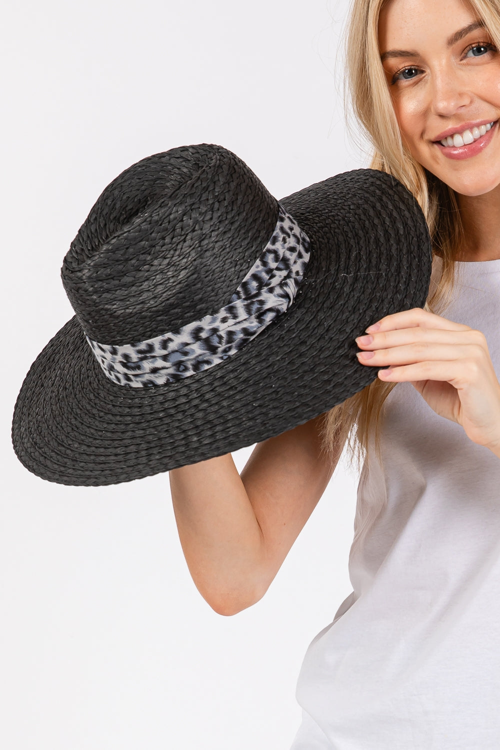 Leopard Band Straw Sun Hat