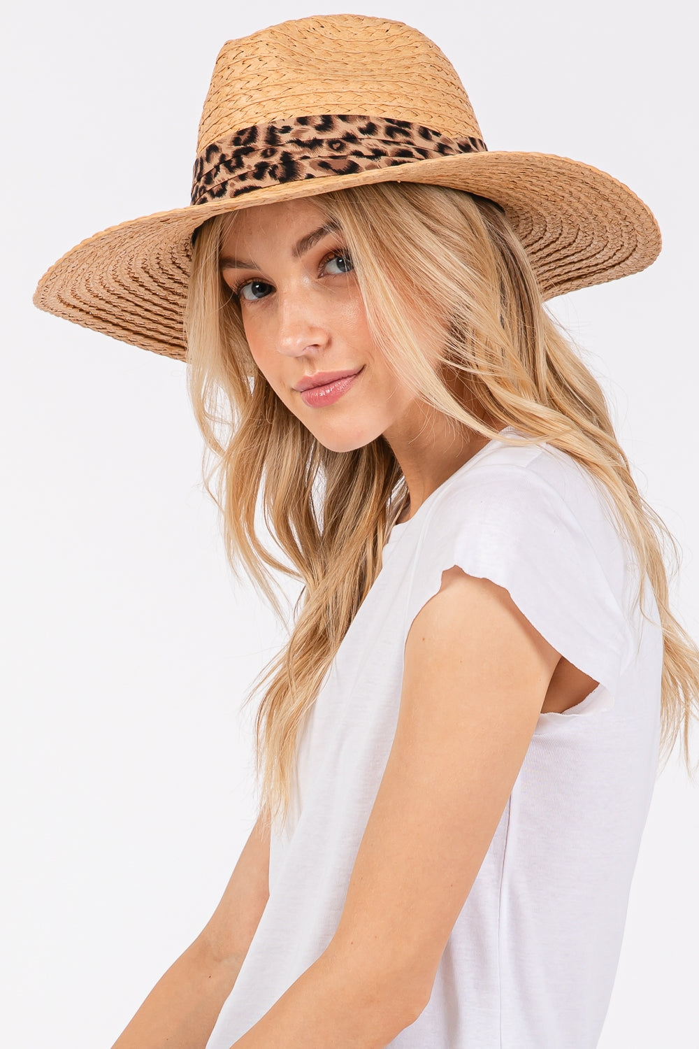Leopard Band Straw Sun Hat