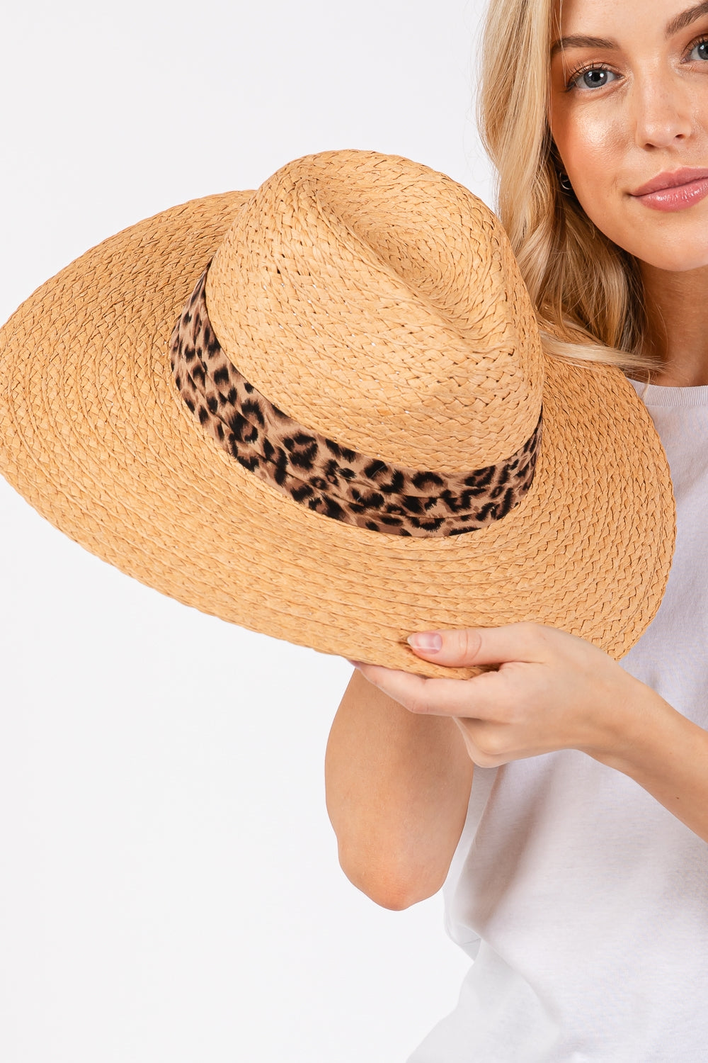 Leopard Band Straw Sun Hat