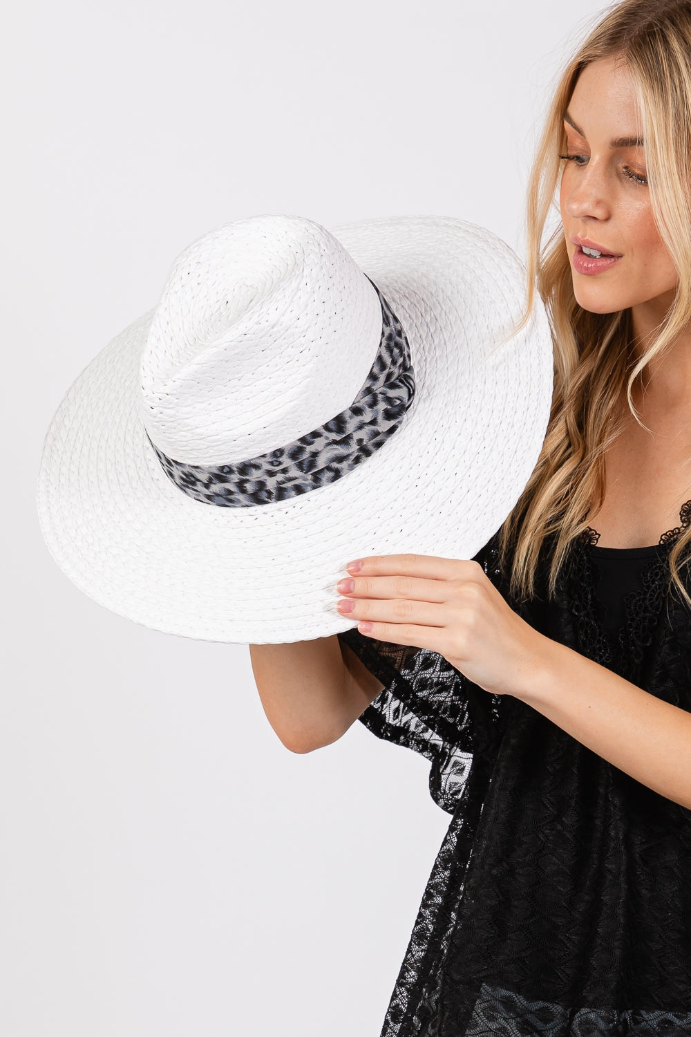 Leopard Band Straw Sun Hat