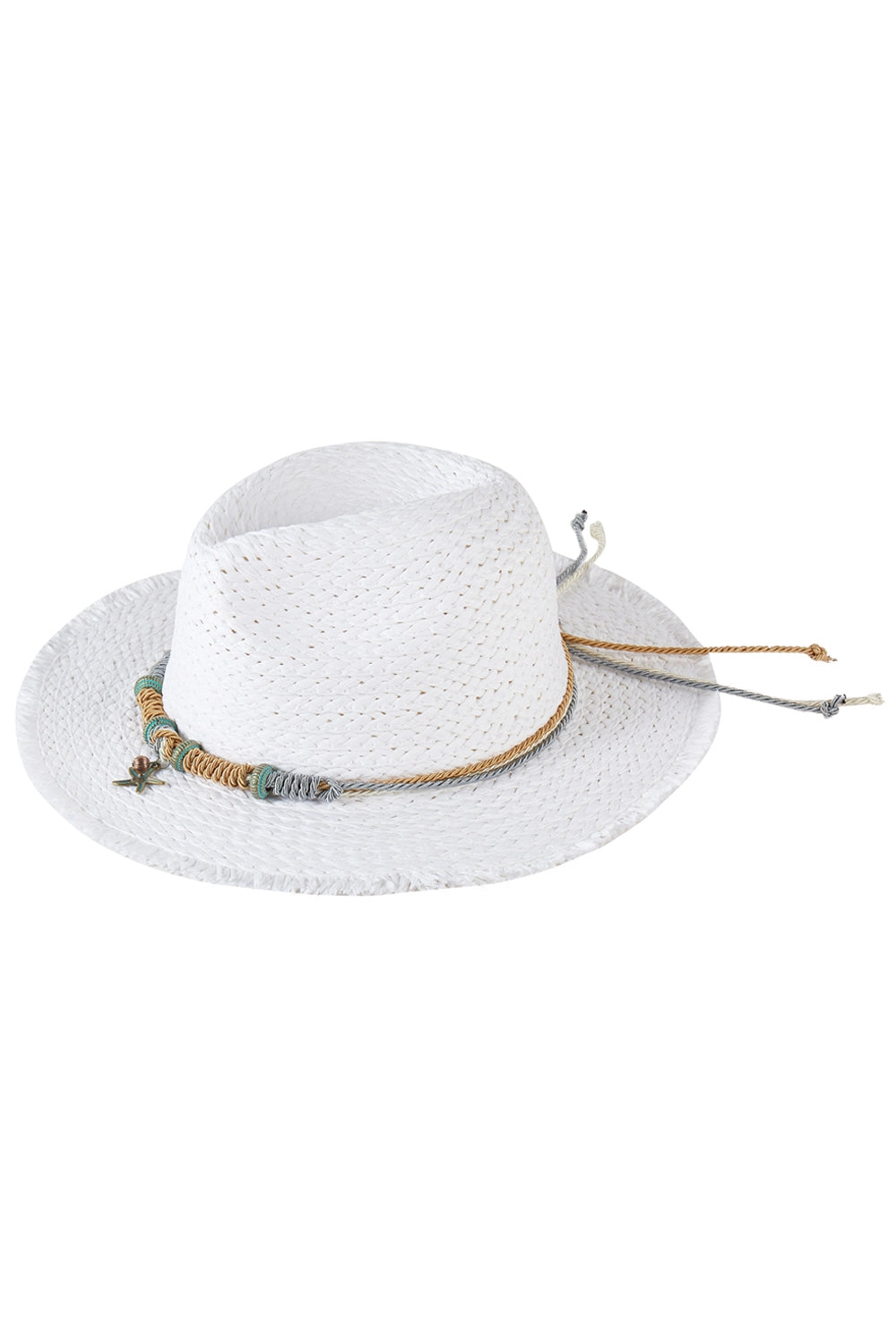 Frayed Straw Sun Hat With Braided Starfish Band