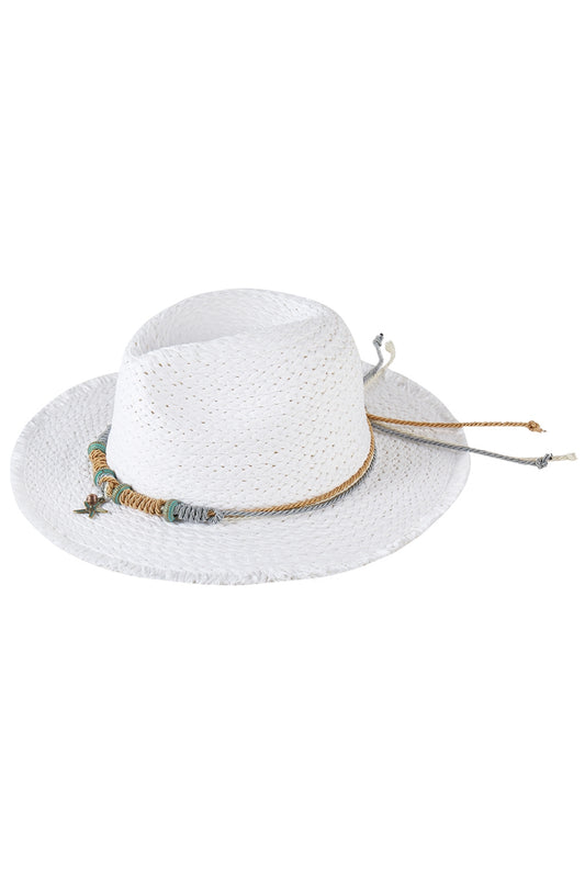 Frayed Straw Sun Hat With Braided Starfish Band