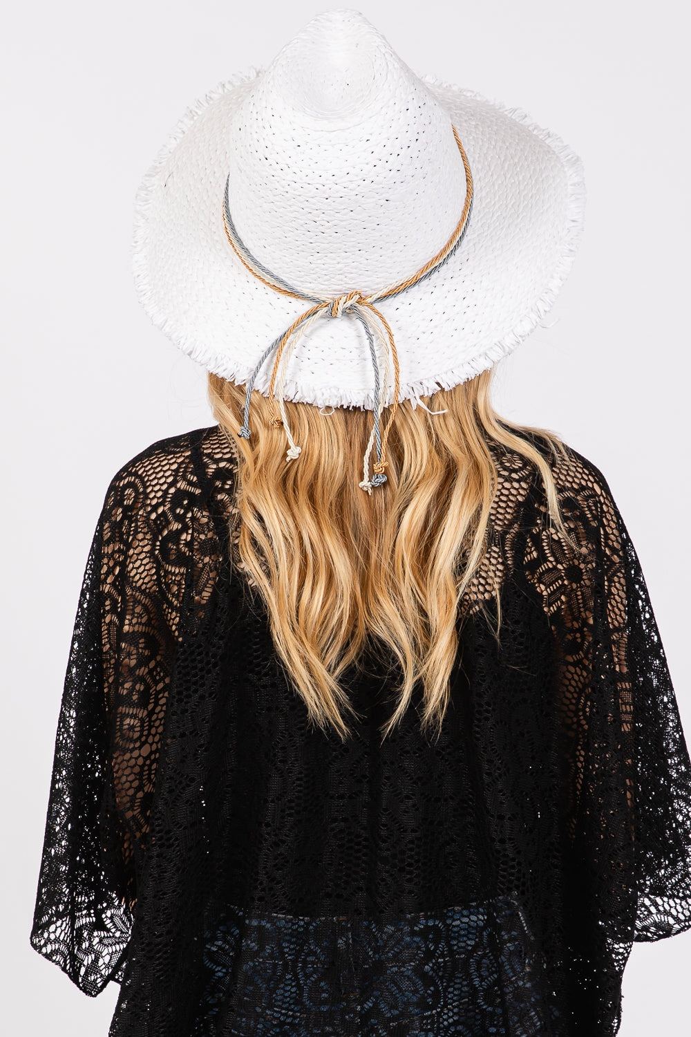 Frayed Straw Sun Hat With Braided Starfish Band