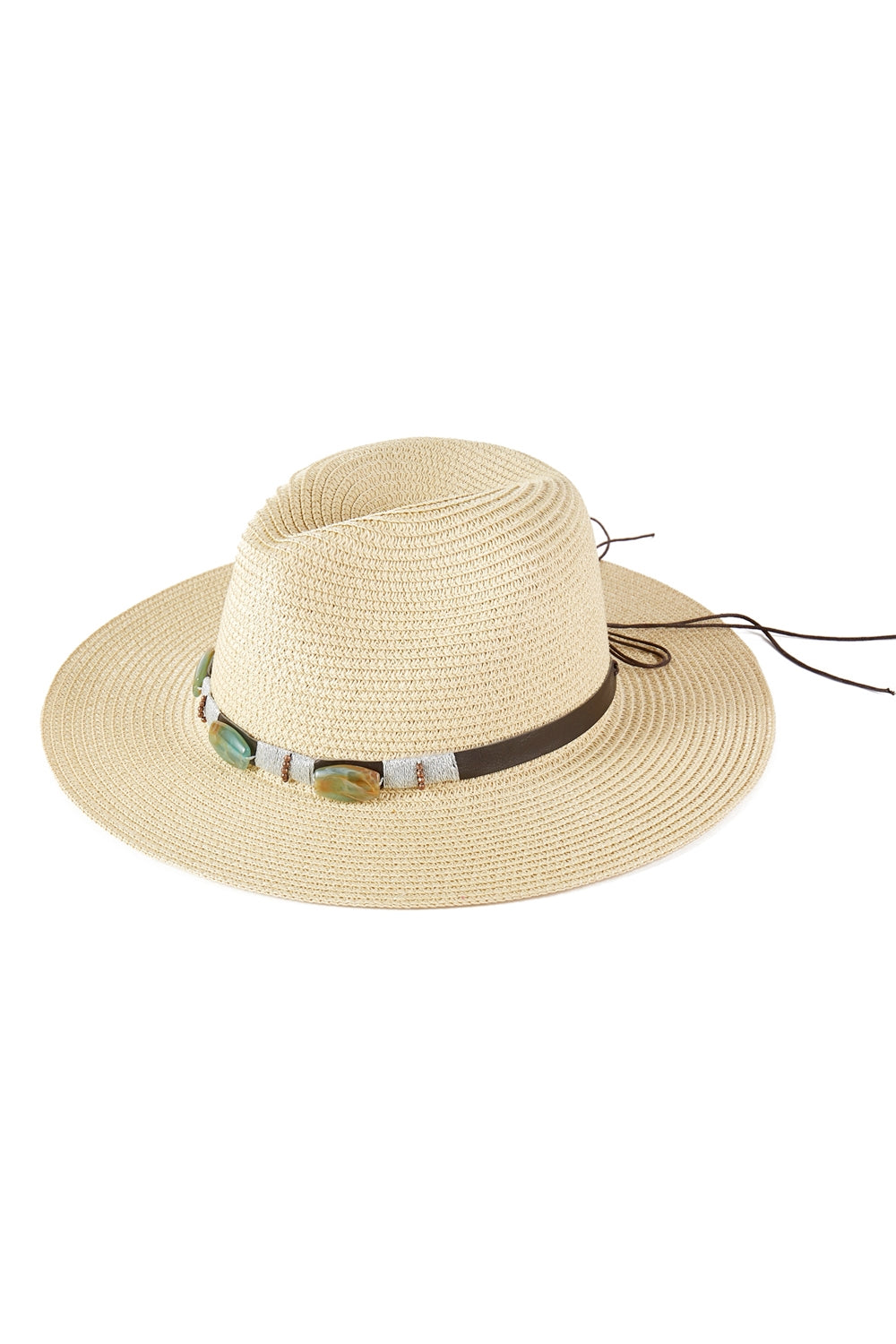 Turquoise Beads Band Straw Sun Hat