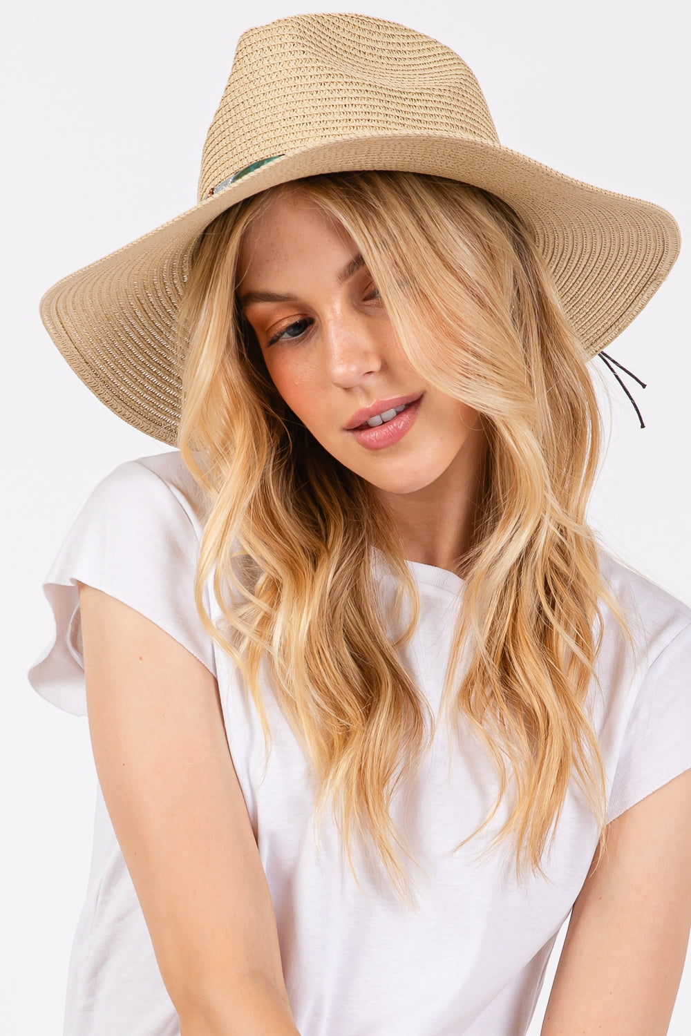 Turquoise Beads Band Straw Sun Hat