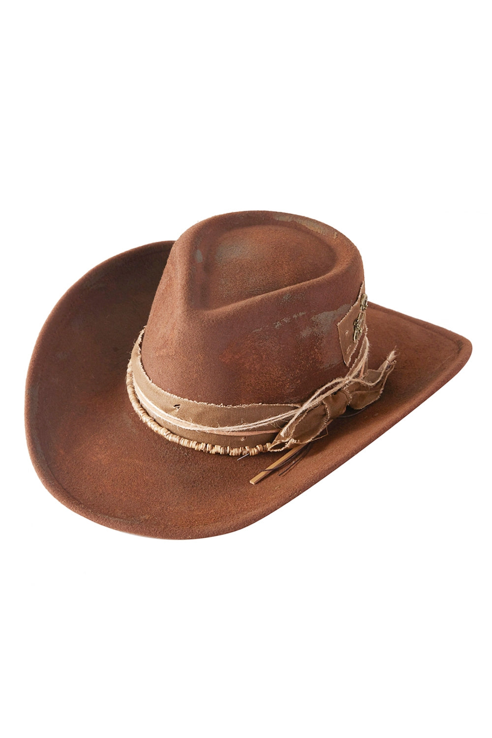 Vintage Versatile Shapeable Cowgirl And Fedora Hat With Distressed Fabric Band