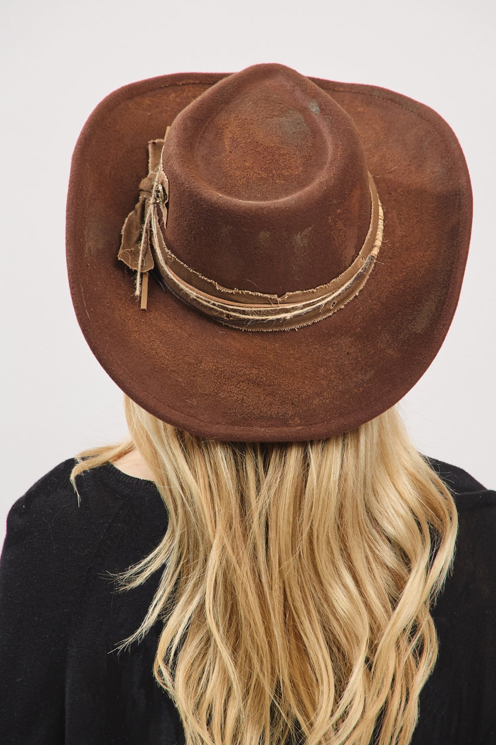 Vintage Versatile Shapeable Cowgirl And Fedora Hat With Distressed Fabric Band