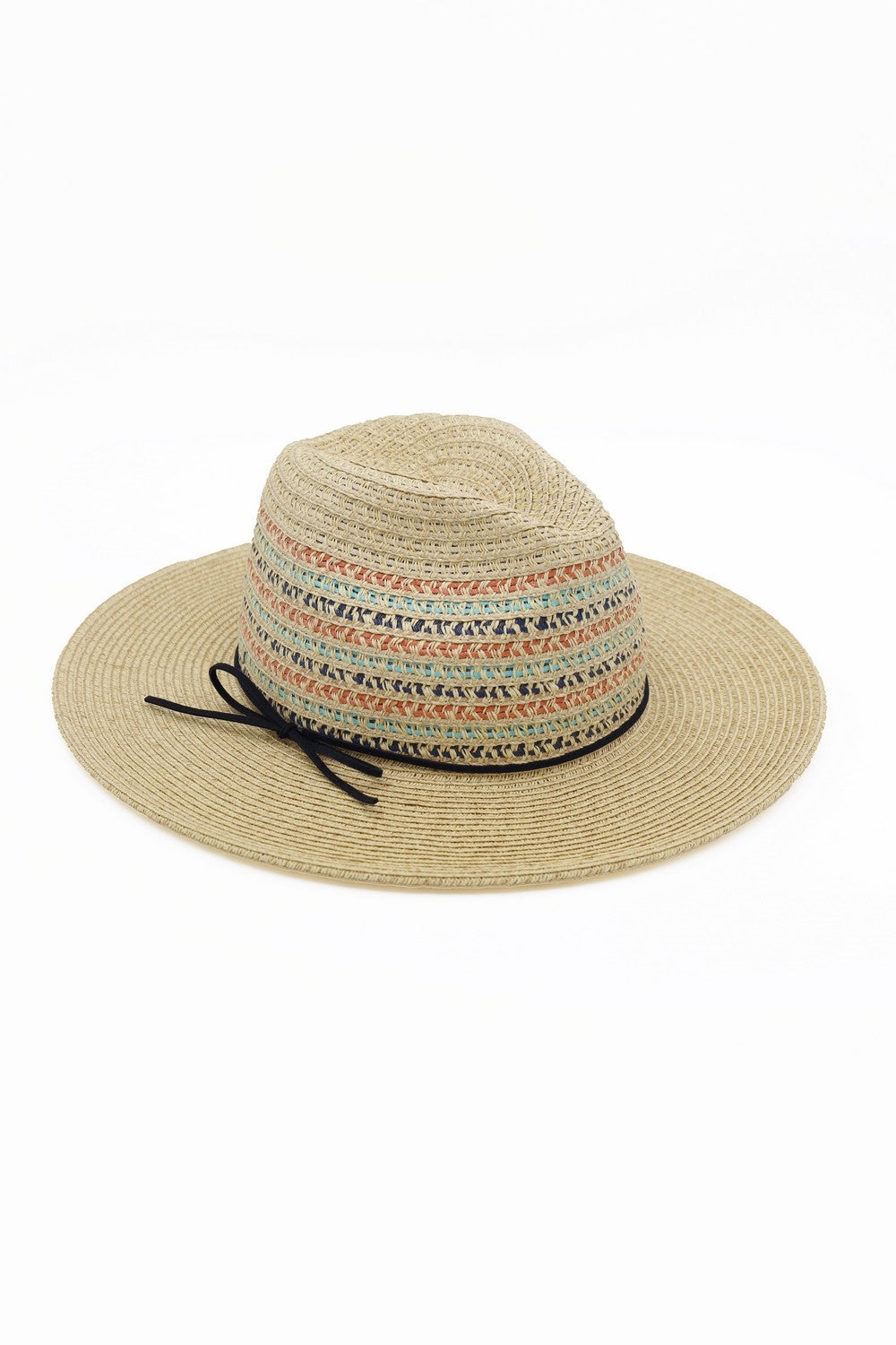Multicolor Woven Straw Fedora Hat With Ribbon Band