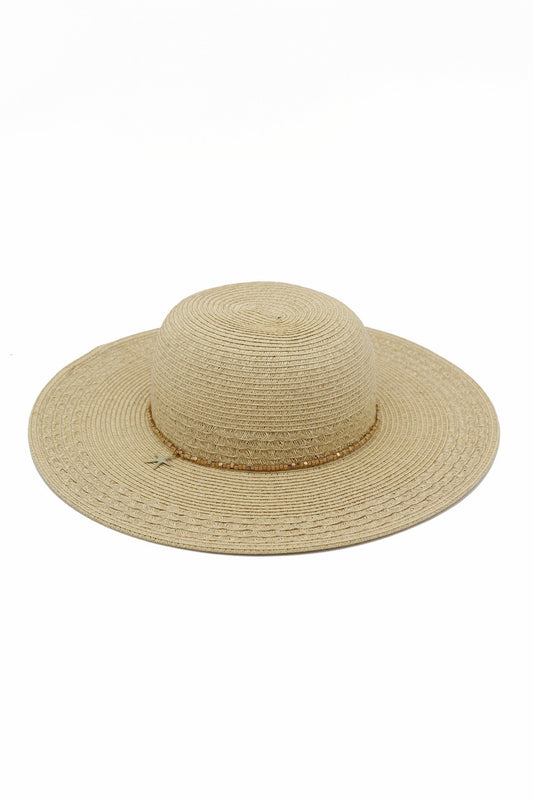 Wide Brim Straw Sun Hat With Starfish Charm And Sequin Band