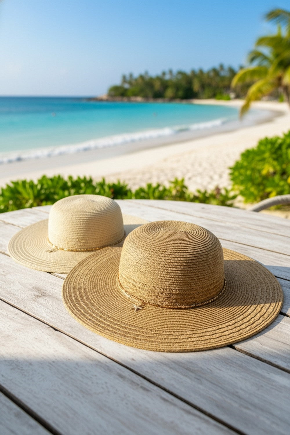 Wide Brim Straw Sun Hat With Starfish Charm And Sequin Band