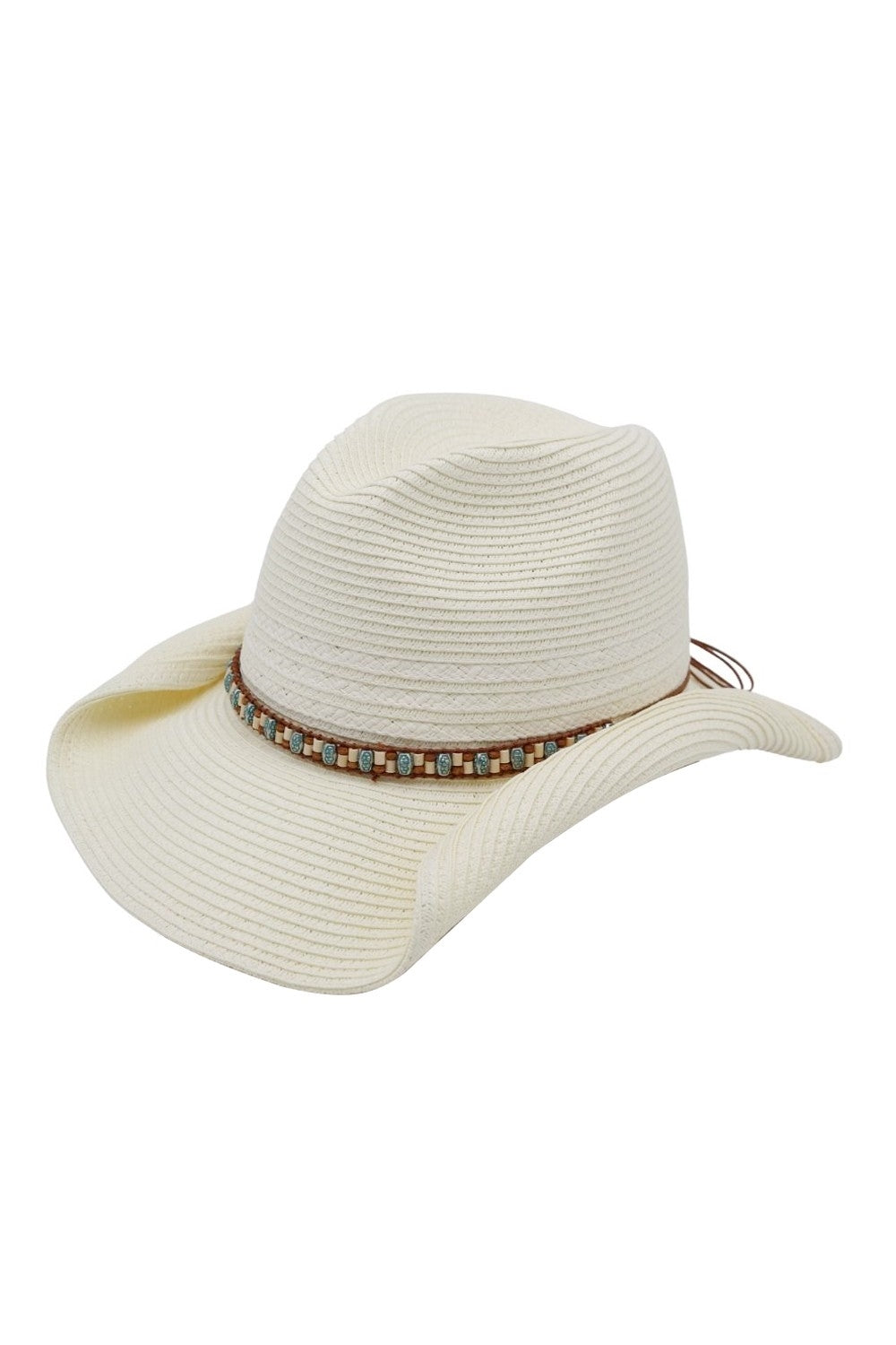 Straw Cowboy Hat With Multicolor Beaded Band