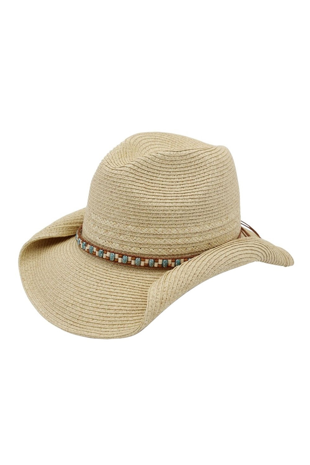 Straw Cowboy Hat With Multicolor Beaded Band