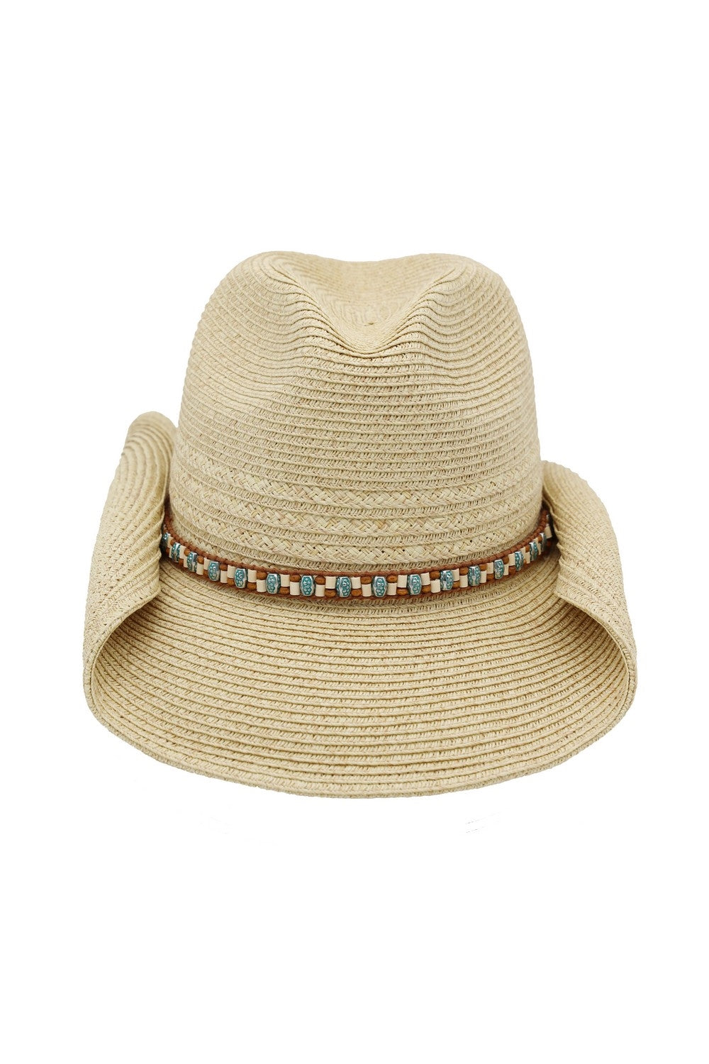 Straw Cowboy Hat With Multicolor Beaded Band