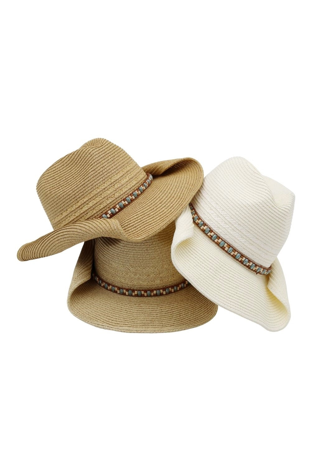 Straw Cowboy Hat With Multicolor Beaded Band