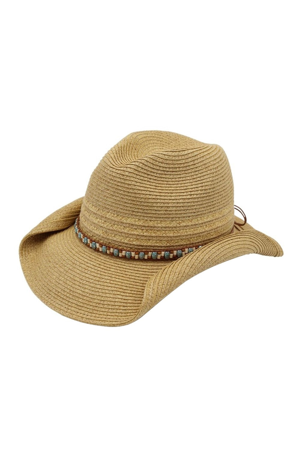 Straw Cowboy Hat With Multicolor Beaded Band
