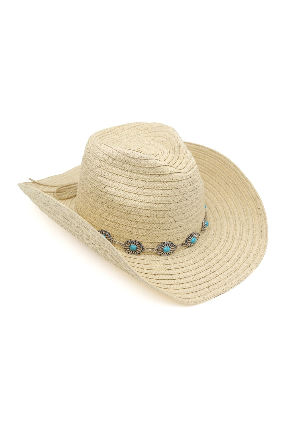Straw Cowboy Hat With Turquoise Concho Band