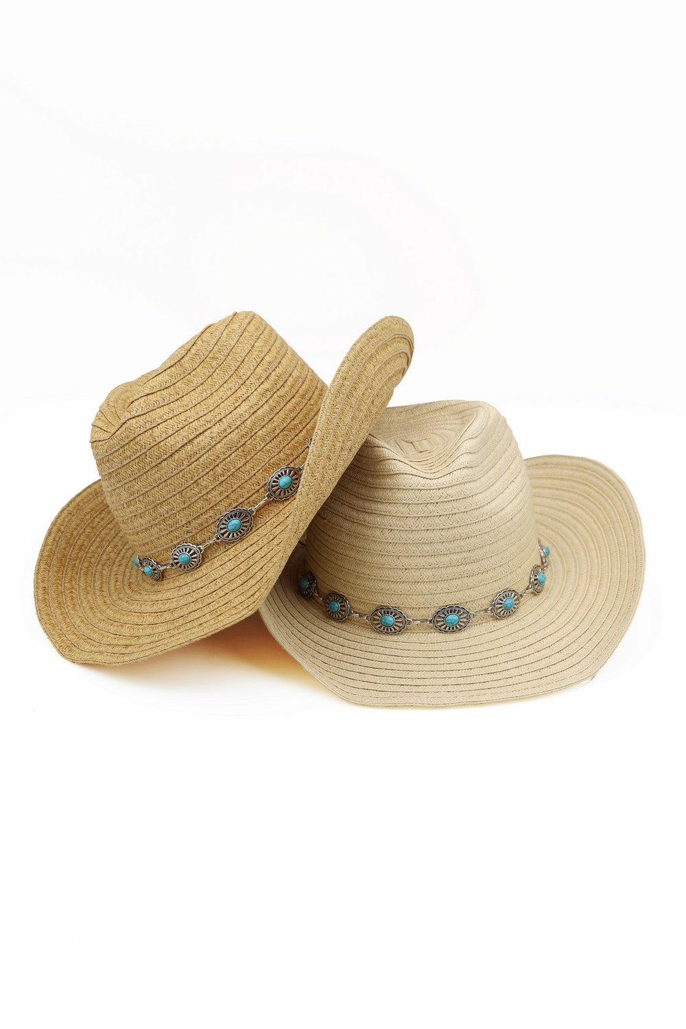 Straw Cowboy Hat With Turquoise Concho Band