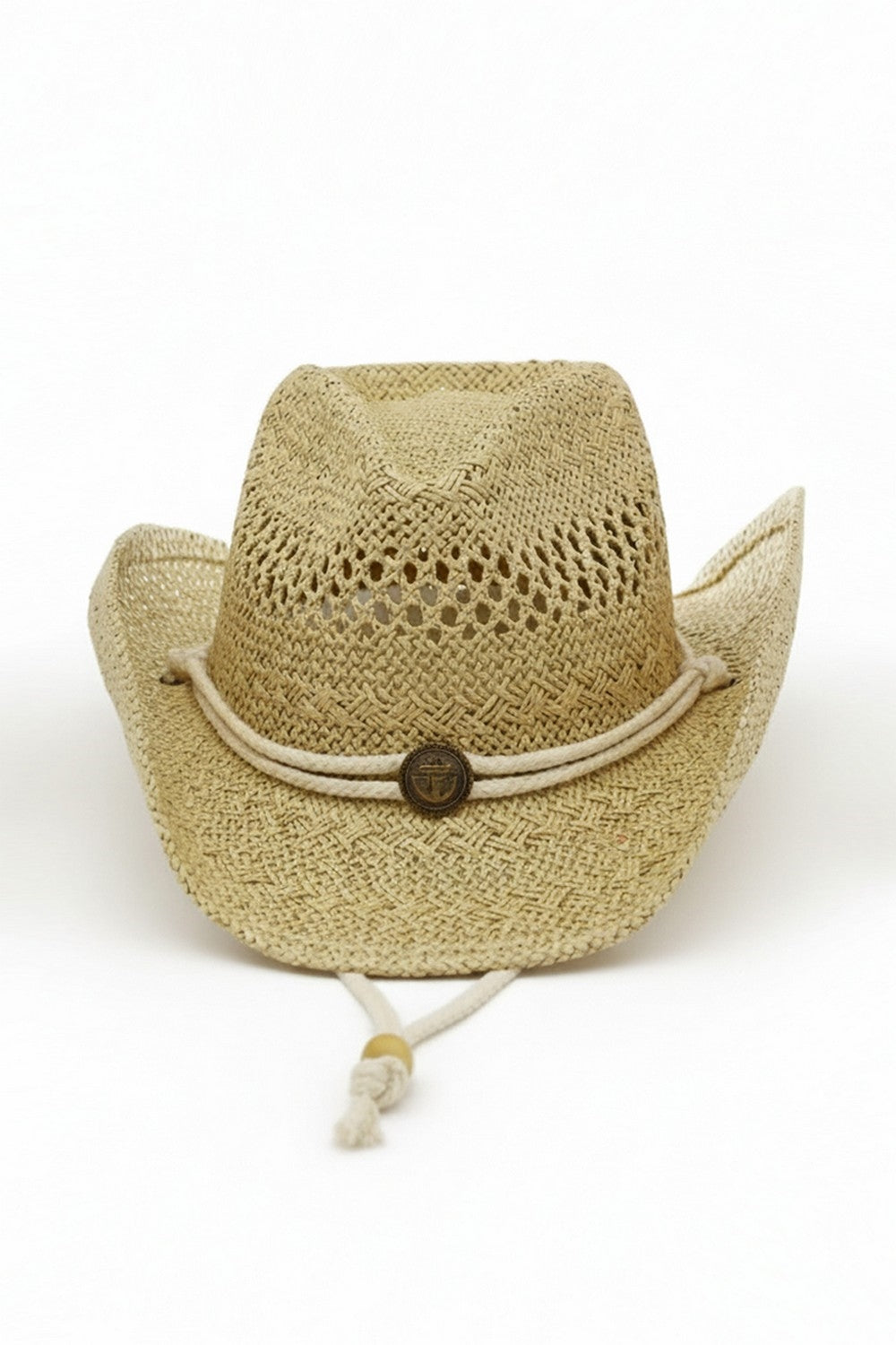 Western Straw Cowboy Hat With Antique Anchor Button And Chin Strap