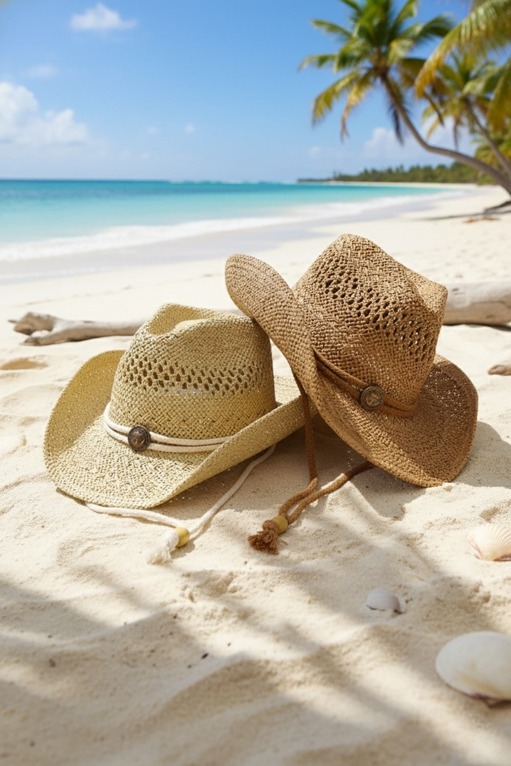 Western Straw Cowboy Hat With Antique Anchor Button And Chin Strap
