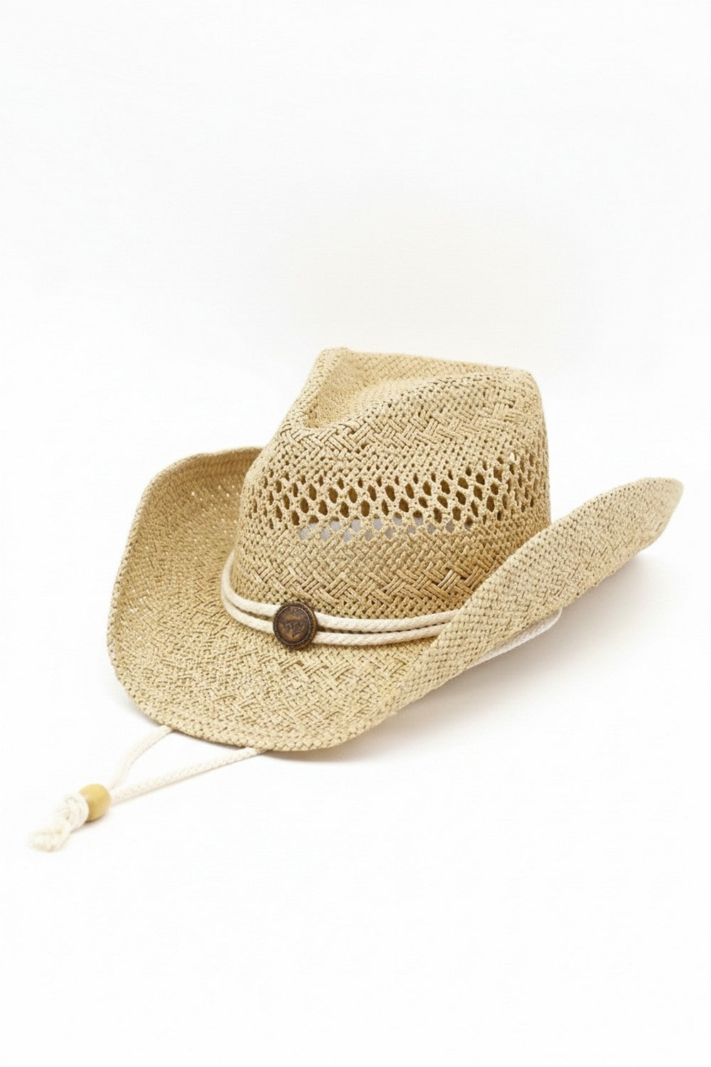 Western Straw Cowboy Hat With Antique Anchor Button And Chin Strap