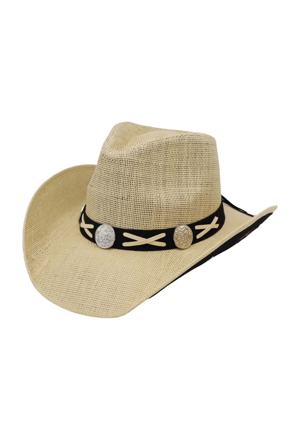 Under Brim Horse And Horseshoe Print Western Hat With X-Lace And Conchos