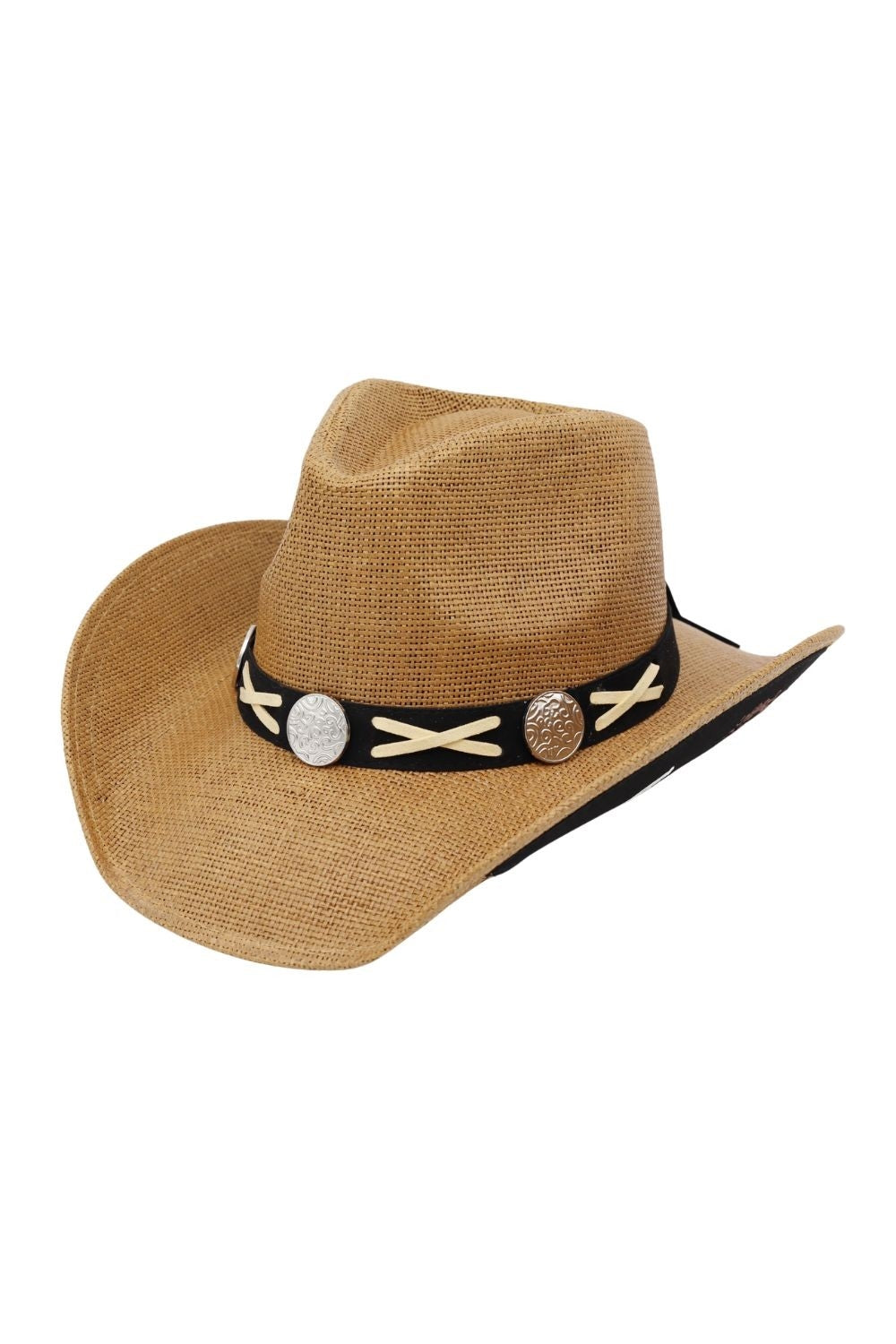 Under Brim Horse And Horseshoe Print Western Hat With X-Lace And Conchos