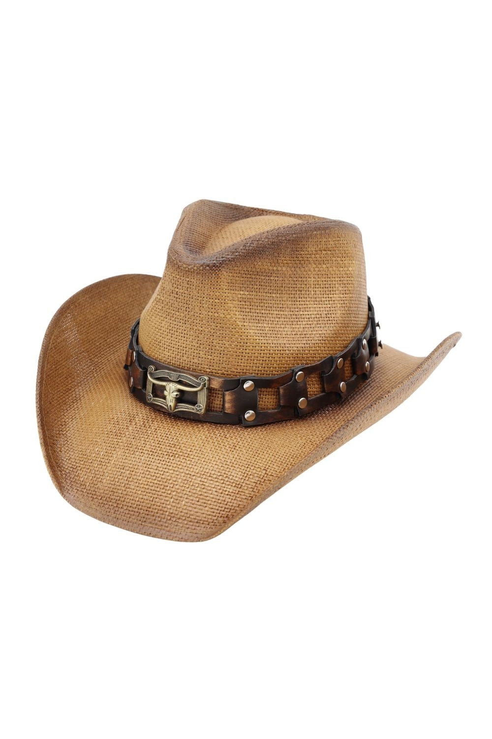 Rugged Studded Band Cowboy Hat With Longhorn Buckle