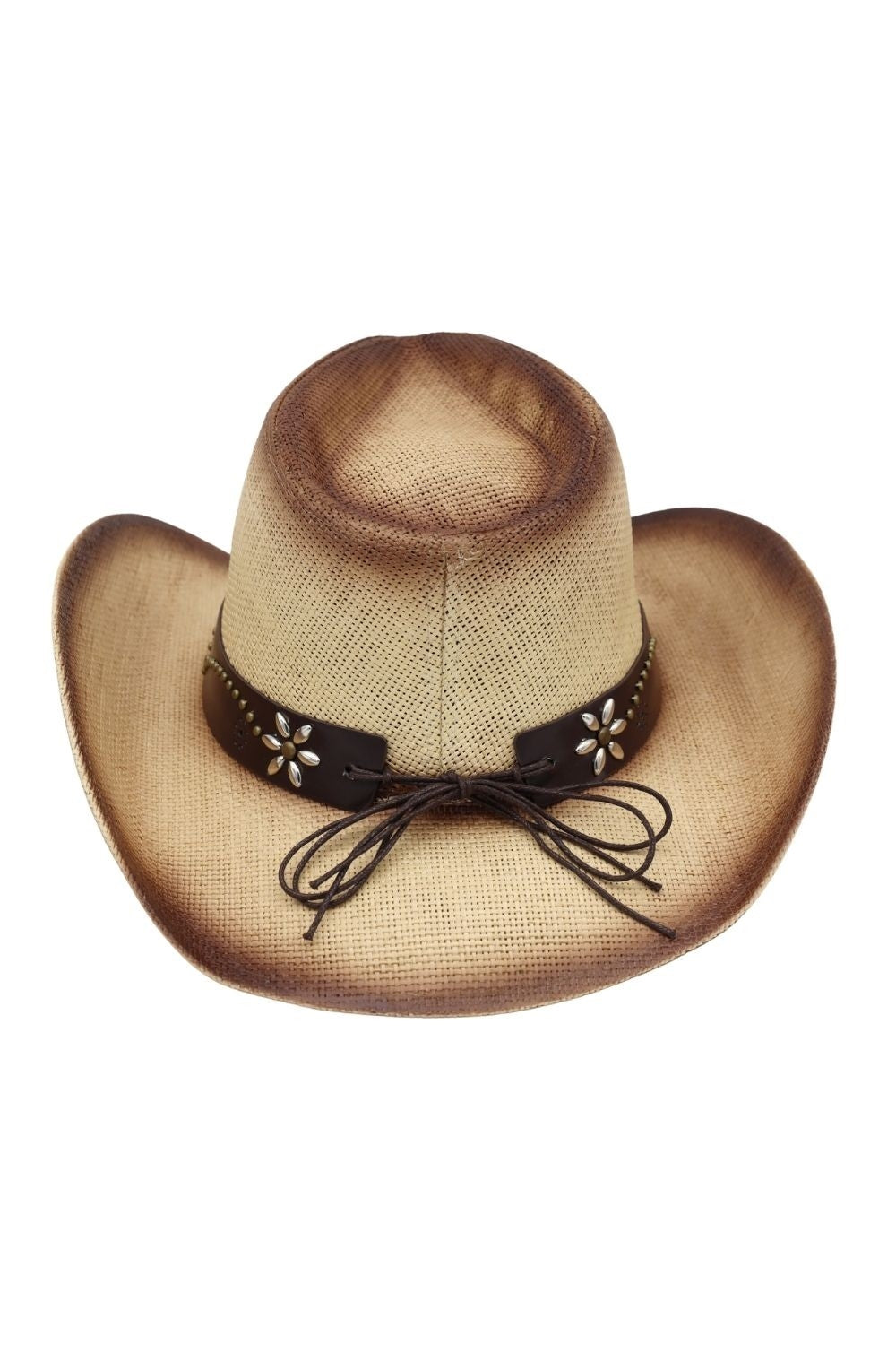 Distressed Straw Cowboy Hat With Metal Bull Buckle