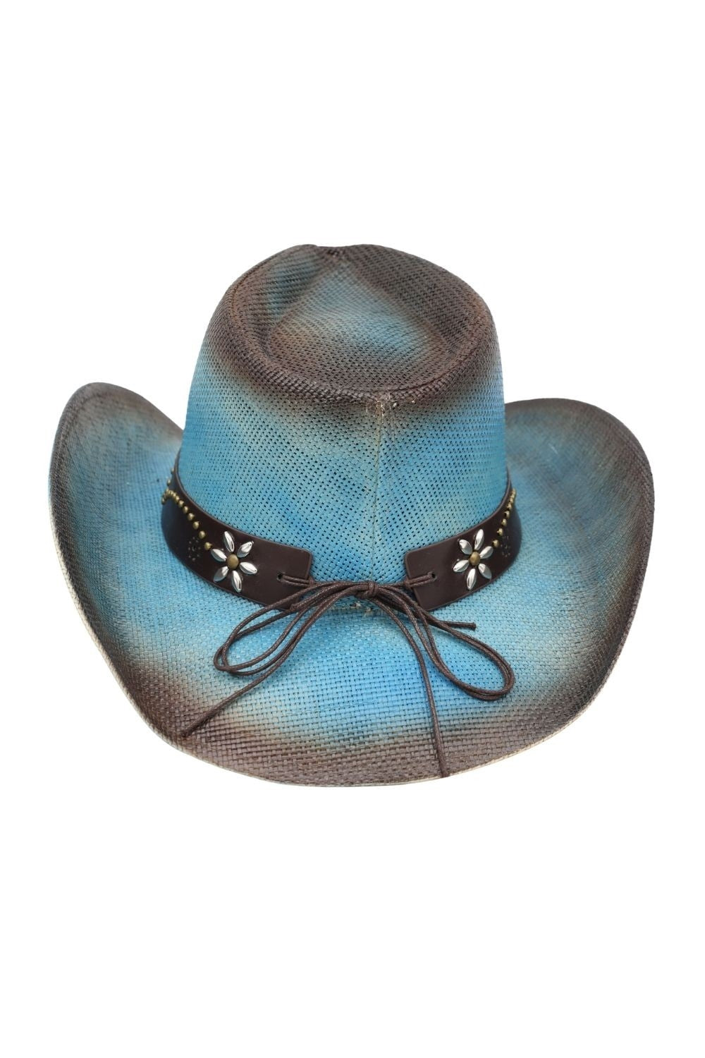 Distressed Straw Cowboy Hat With Metal Bull Buckle